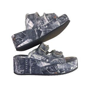 womens platform denim wedge sandals size 38